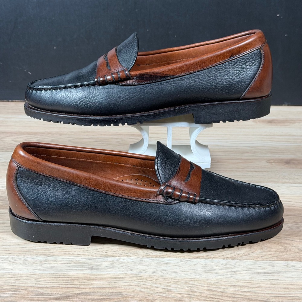 Allen Edmonds Holton Penny Loafers Mens 10.5 D Black Brown Leather Shoes Preppy